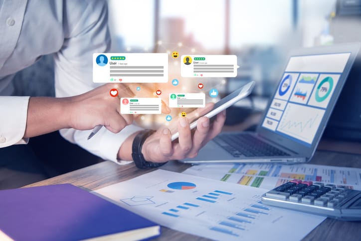 an illustration of different sources of feedback, making up a business reputation